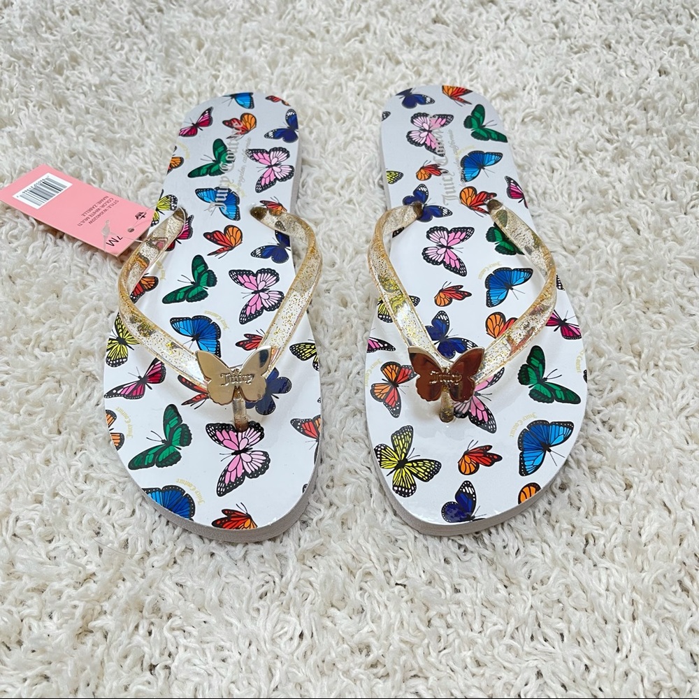 JUICY COUTURE Zabelle Flip Flops Sandals Size 7 Juicy Butterflies Flip Flops New